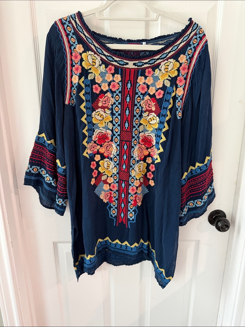 Johnny Was Navy Embroidered Floral Tunic